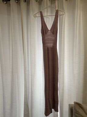 Torn by Ronny Kobo Mauve-Brown Ribbed Knit Maxi Dress